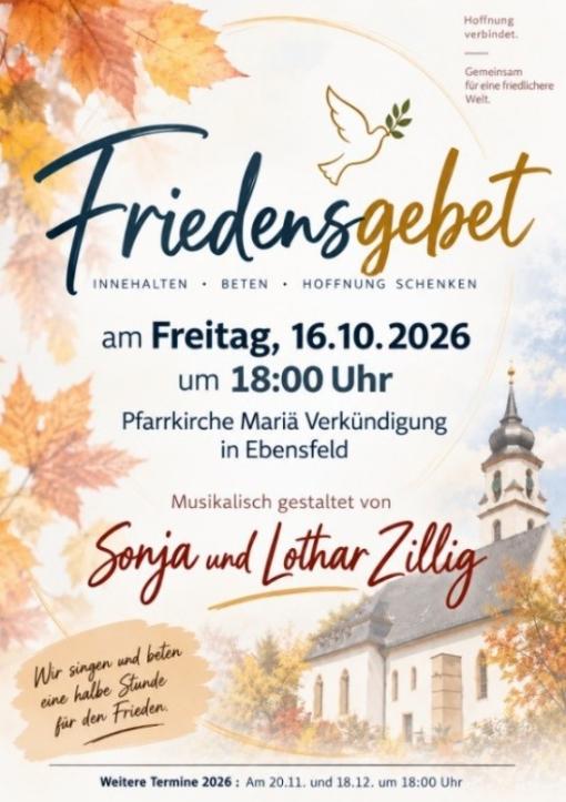 Auch im Oktober und November findet in Ebensfeld erneut ein Friedensgebet statt