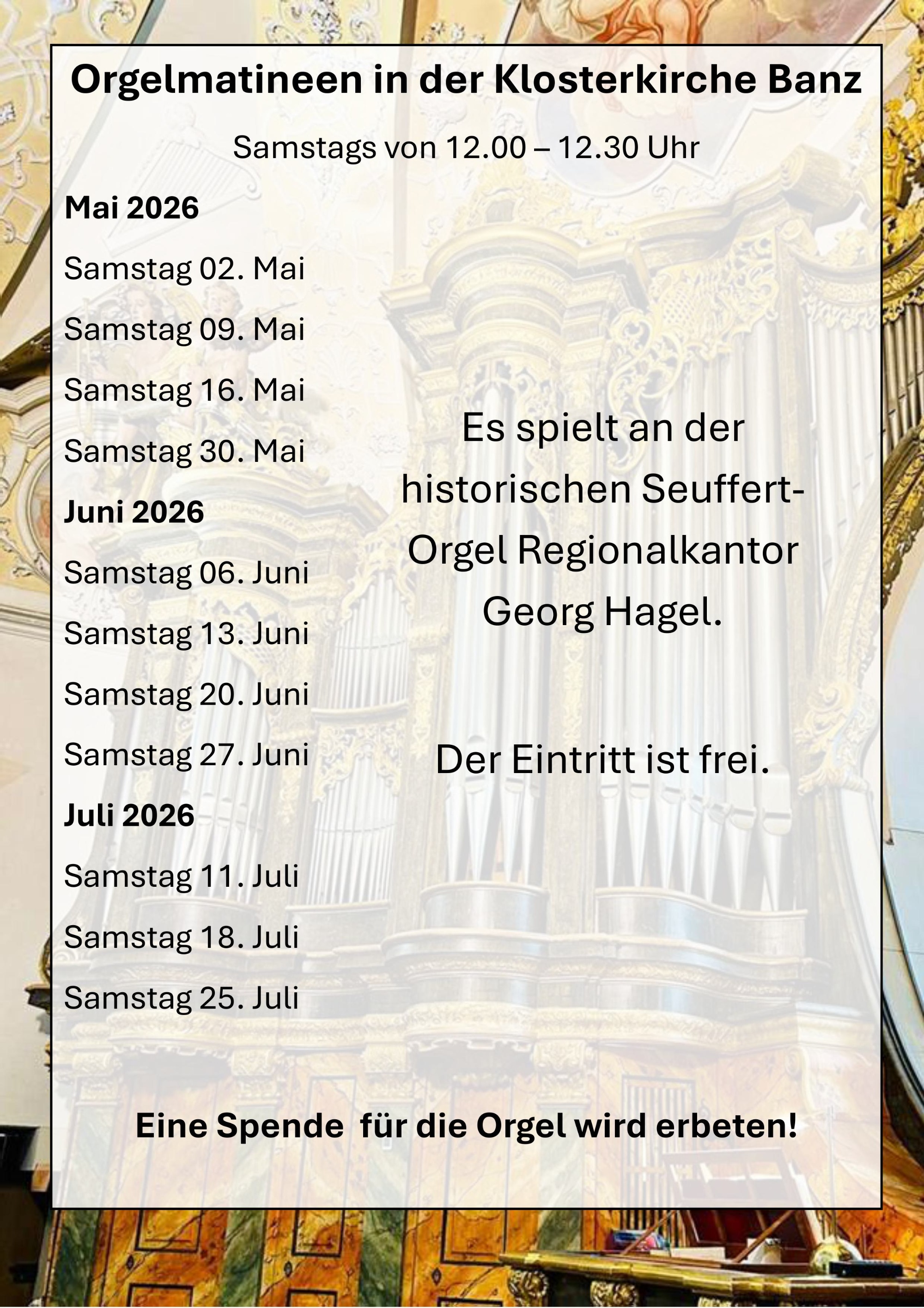 Termine Orgelmatineen Banz 2026